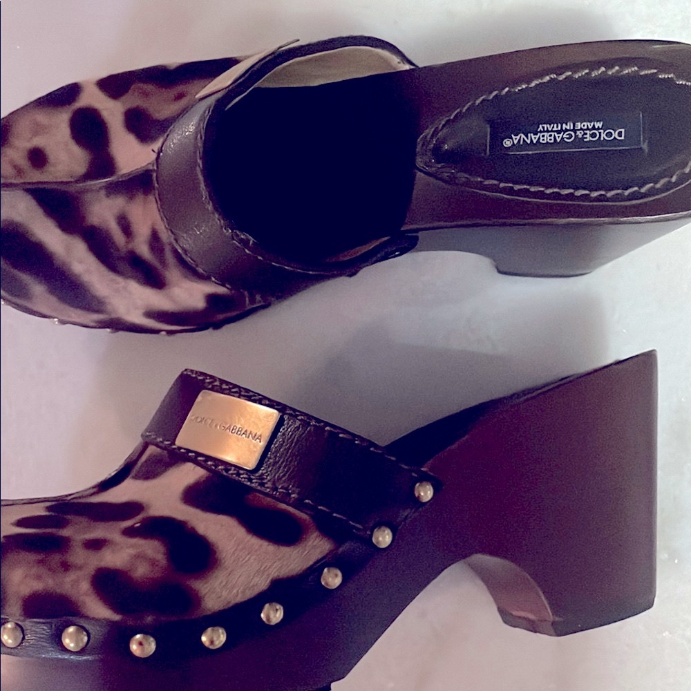 Dolce & Gabbana Brown Mules with Leopard Print